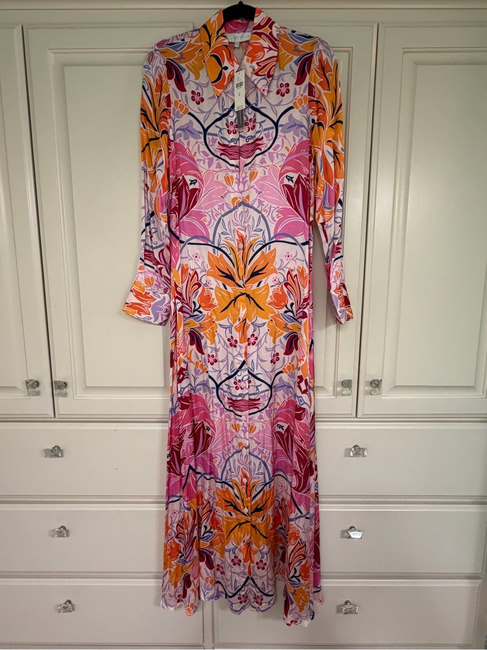 Corey Lynn Calter for Anthropologie Pink & Orange Floral Long Sleeve Maxi Dress